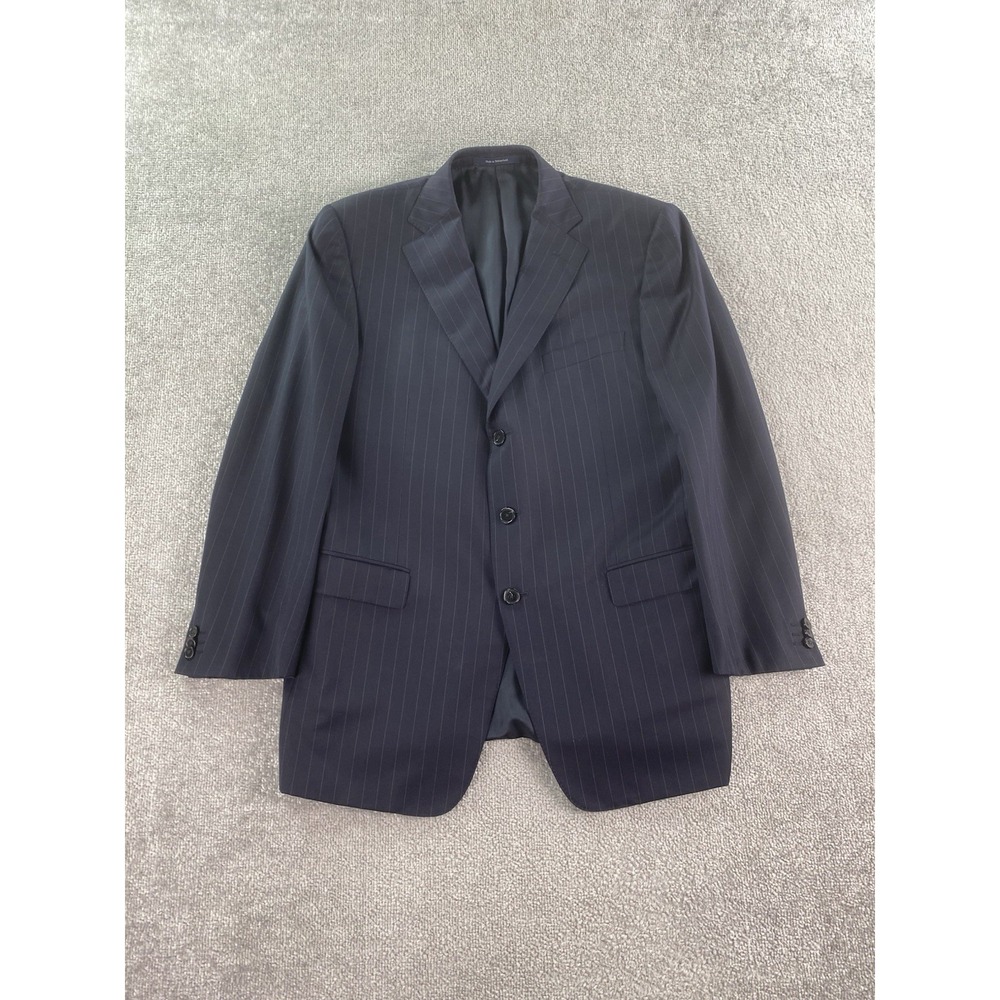 Ermenegildo Zegna Suit Jacket 44 R Blue Wool Striped Luxury Roma Fit Italy